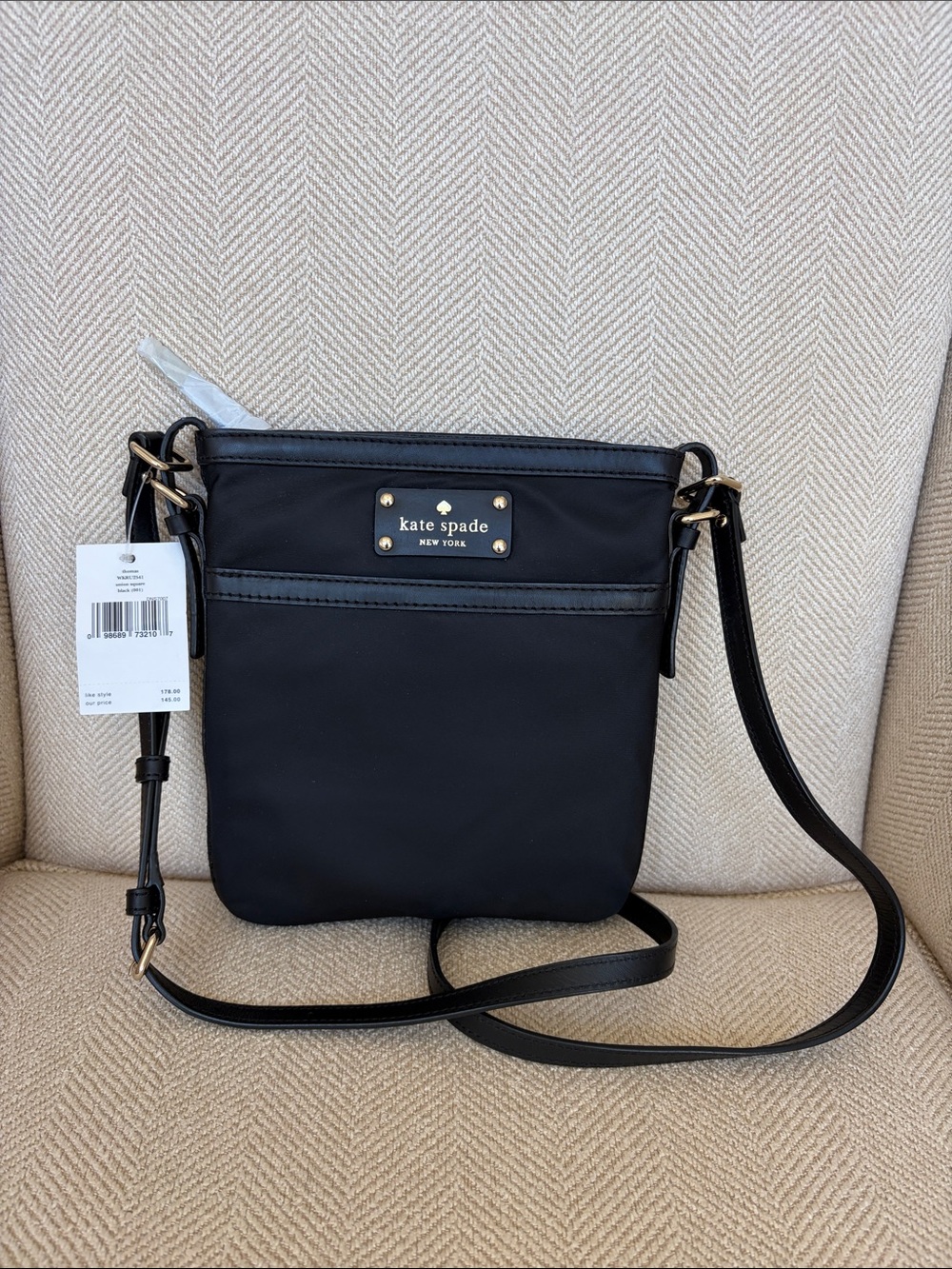 kate spade Black Nylon Crossbody with Gold Hardware
